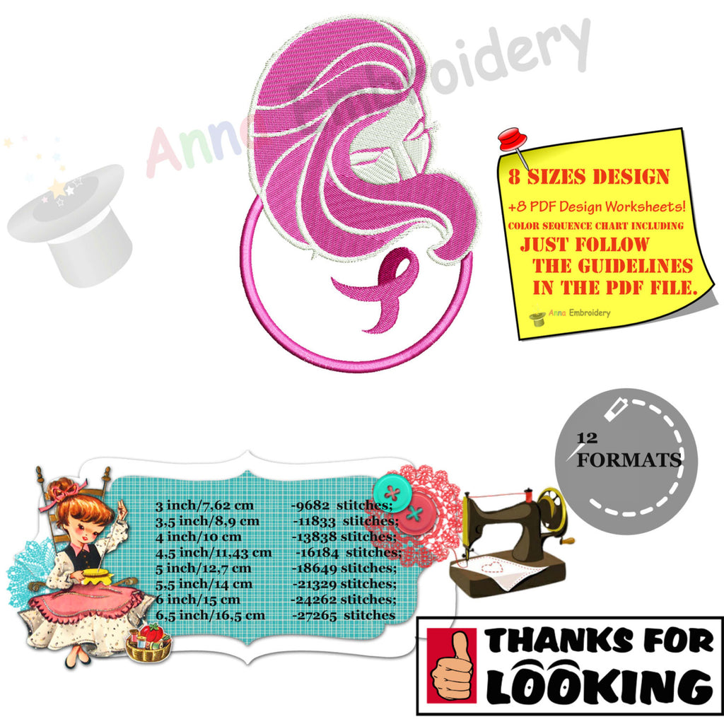 Breast cancer awareness pink ribbon machine embroidery design – Anna ...