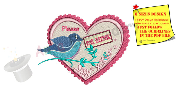 Valentine's Day Heart Machine Embroidery design-bird in a heart embroidery-instant download-pes