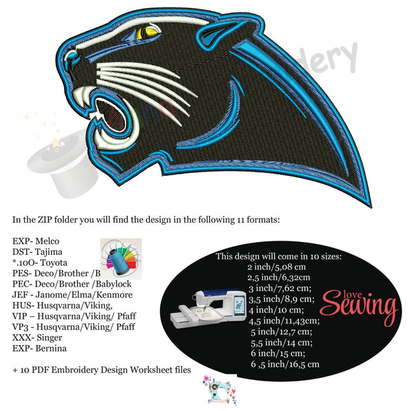 Panther head MachineEmbroidery Design-Panther face-machine patterns- 10 SIZES-INSTANT DOWNLOAD