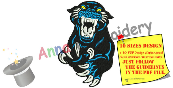 Panther Machine Embroidery Design-Panther face- 10 SIZES-INSTANT DOWNLOAD