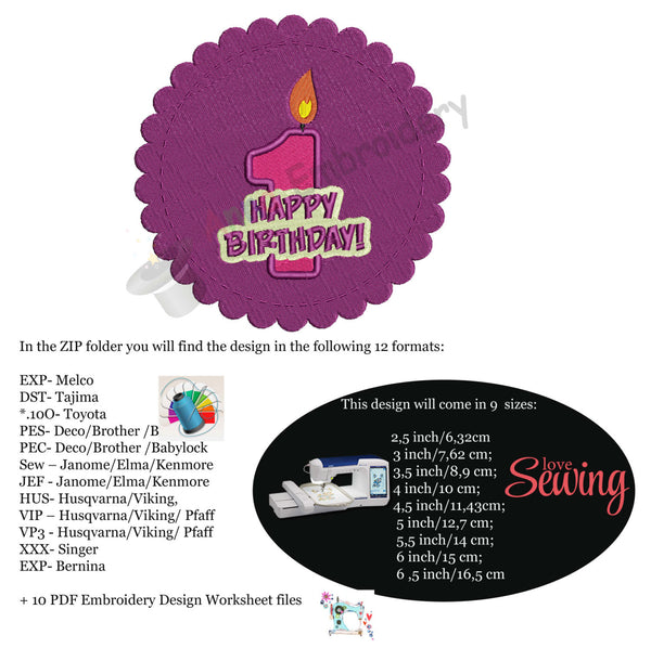 First Birthday Machine Embroidery Design-1st Happy Birthday- INSTANT DOWNLOAD-pes