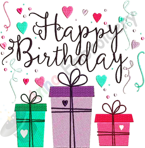 Happy Birthday Machine Embroidery Design,word art embroidery,filled stitch,machine patterns,8 sizes design, INSTANT DOWNLOAD