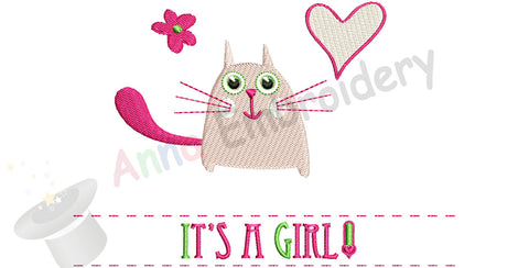 Baby Girl Machine Embroidery-Cute Kitty Design-Newborn Pattern-PES