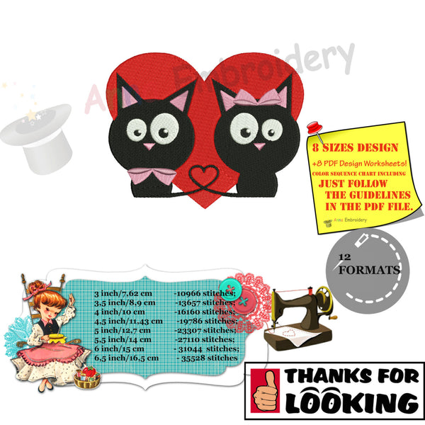 Cats Love Funny Wedding Machine Embroidery Design