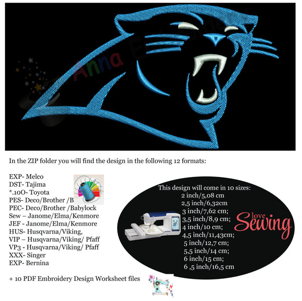 Panther head silhouette MachineEmbroidery Design-Sport embroidery-Panther face- 10 SIZES-INSTANT DOWNLOAD