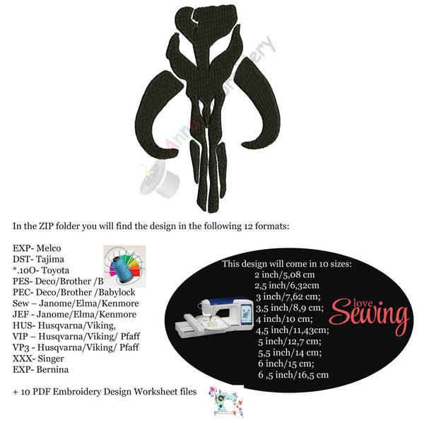 Mandalorian Symbol Machine Embroidery Design-Instant Download-10 sizes-12 file formats-Digital File-pes
