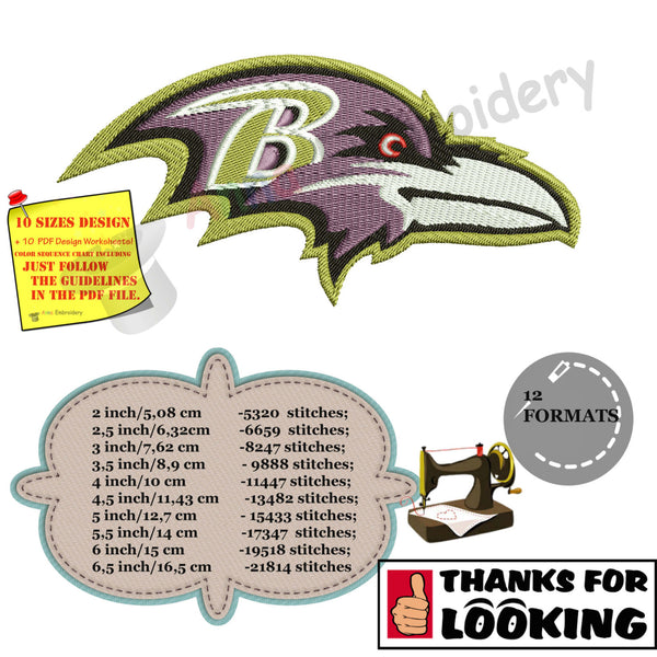 Raven head  Machine Embroidery Design-Instant Download-10 sizes-12 file formats-Digital File-pes