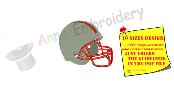 Football Helmet Sport Machine Embroidery Digitized Design Pattern- Instant Download - 4x4 , 5x7, and 6x10 hoops