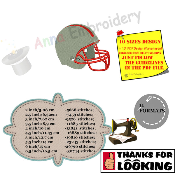 Football Helmet Sport Machine Embroidery Digitized Design Pattern- Instant Download - 4x4 , 5x7, and 6x10 hoops