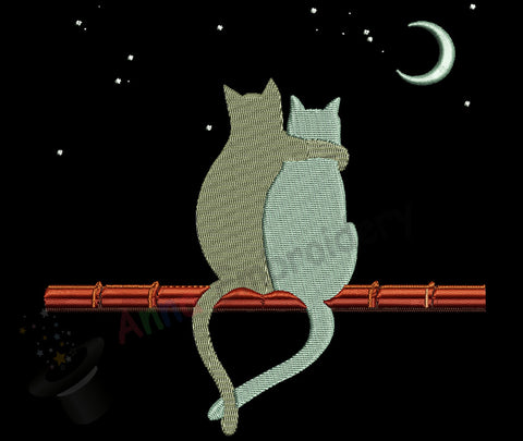 Cat Love Machine Embroidery Design-cats in love-Moon Stars- PES