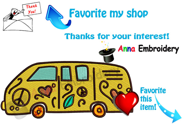 Hippie bus, Car beetle, Van/Camper- machine embroidery applique designs, 9 sizes, Instant Download,Pes