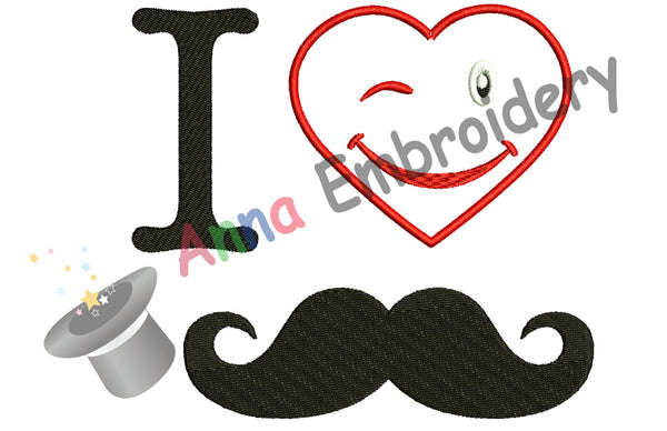 I love Dad, I Love Mustache Embroidery Design, Father's Day, Instant Download ,PES