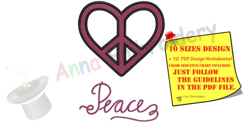 Heart Peace Sign Embroidery Design