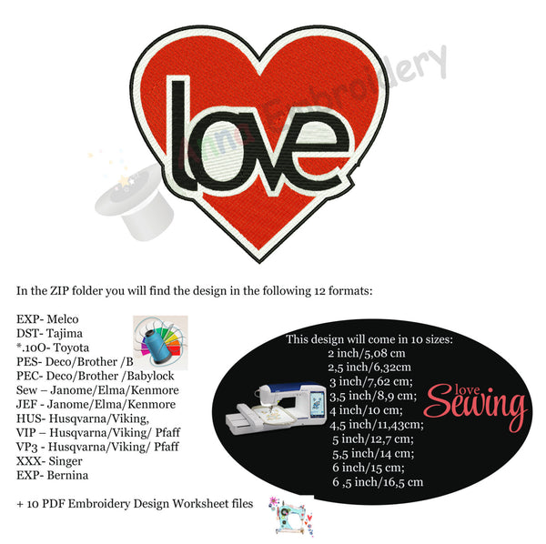 Heart Love Embroidery Design