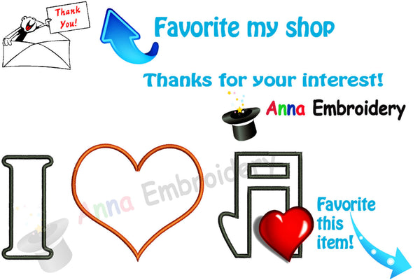 I Love Music Heart Embroidery Design