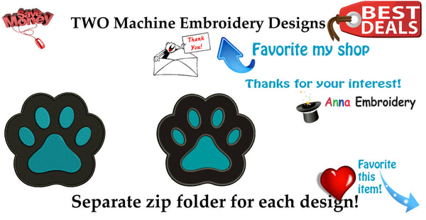 Paw Applique Embroidery design - INSTANT download-machine embroidery patterns