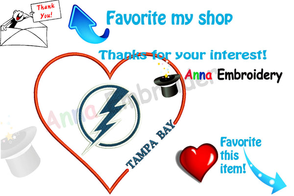 Tampa Bay Lighting Embroidery Applique Design-Sport Embroidery