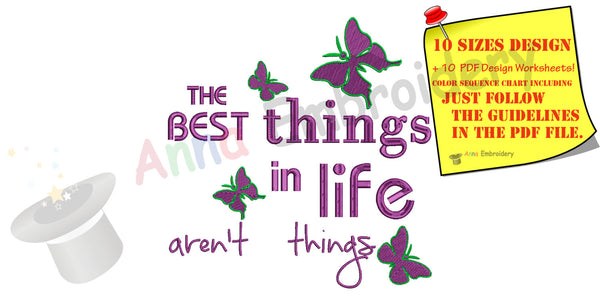 Life quotes embroidery design-The best things in life aren't things-meachine patterns