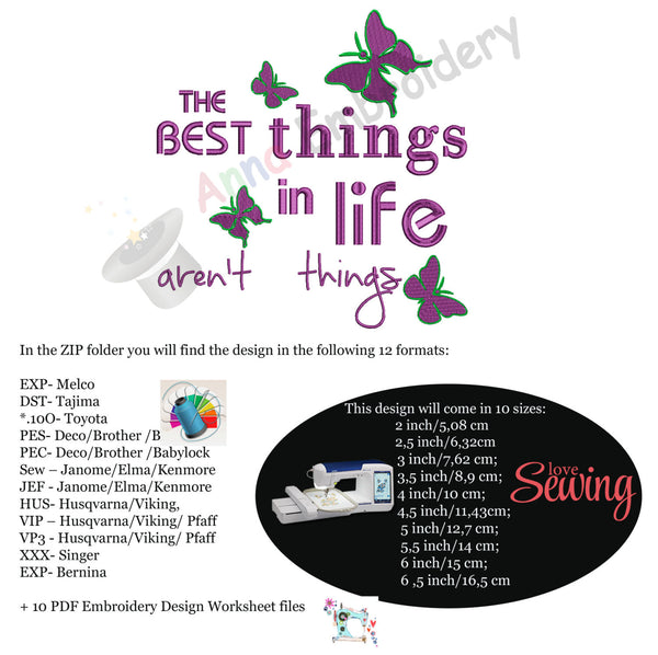 Life quotes embroidery design-The best things in life aren't things-meachine patterns