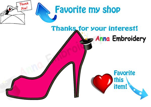 Princess Shoe Applique Design,Princess Slipper Machine Embroidery Design, High Heel Shoe Silhouette Cinderella