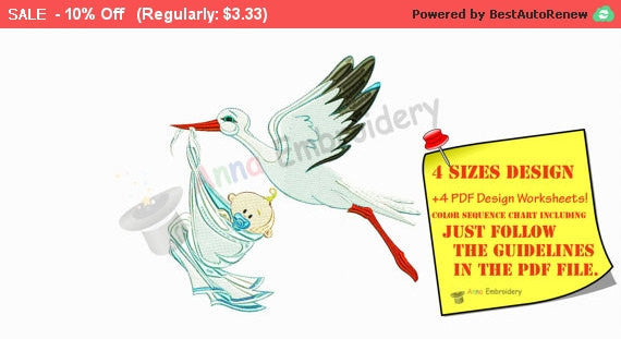 Stork carrying baby Maternity Pregnancy Machine embroidery applique design,Embroidery Kids Baby,filled stitch,INSTANT DOWNLOAD,4x4 5x7 6x10