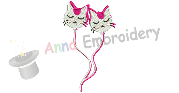Kitty Balloons Embroidery Design-Cat Embroidery Design-Happy Birthday Patterns-Birthday Embroidery-Balloons Embroidery-Instant Download-PES