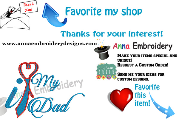 I love my Dad Embroidery Design- Father's Day Machine Embroidery Patterns-Instant Download