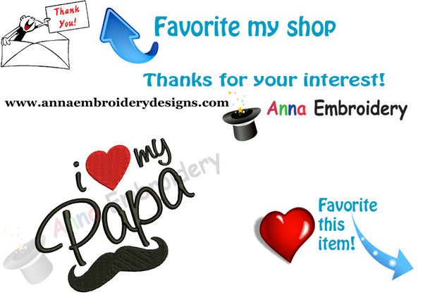 I love my Papa Embroidery Design-Love Dad- Father's Day Machine Embroidery Patterns-Instant Download