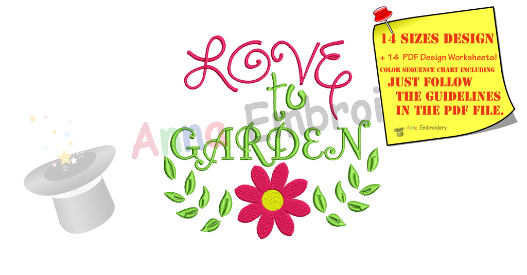 Love to Garden Embroidery Design,Love Gardening Embroidery, Flower Embroidery, Quotes Embroidery,Embroidery Patterns,PES