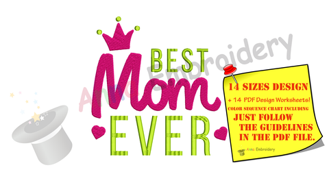 Best Mom Ever Embroidery Design- Mother's Day Embroidery-Machine Embroidery Patterns-Instant Download-PES