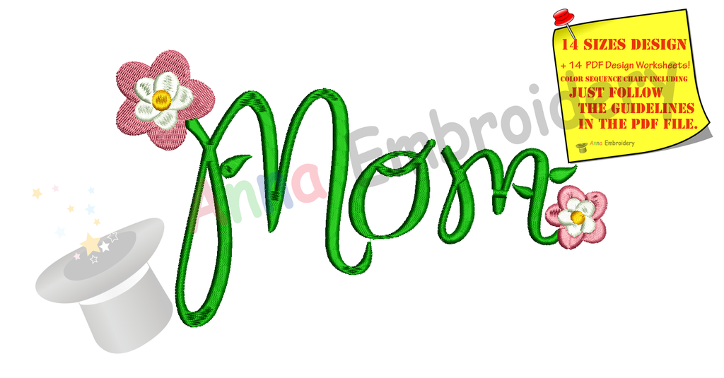 Mother Mom Flowers Embroidery Design- Mother's Day Embroidery-Machine Embroidery Patterns-Instant Download-PES