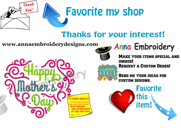 Happy Mother's Day Embroidery Design- Mom Embroidery-Heart Embroidery-Machine Embroidery Patterns-Instant Download-PES
