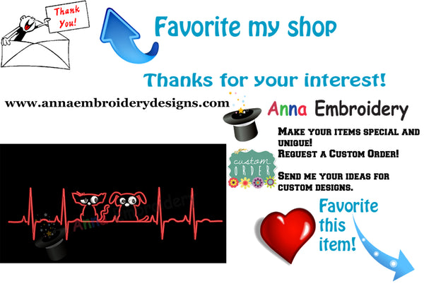 CAT and DOG Embroidery Design-Heartbeat Embroidery- cat dog ekg EMBROIDERY-Heartbeat-Lifeline-funny cat-funny dog-Embroidery Patterns-Instant Download
