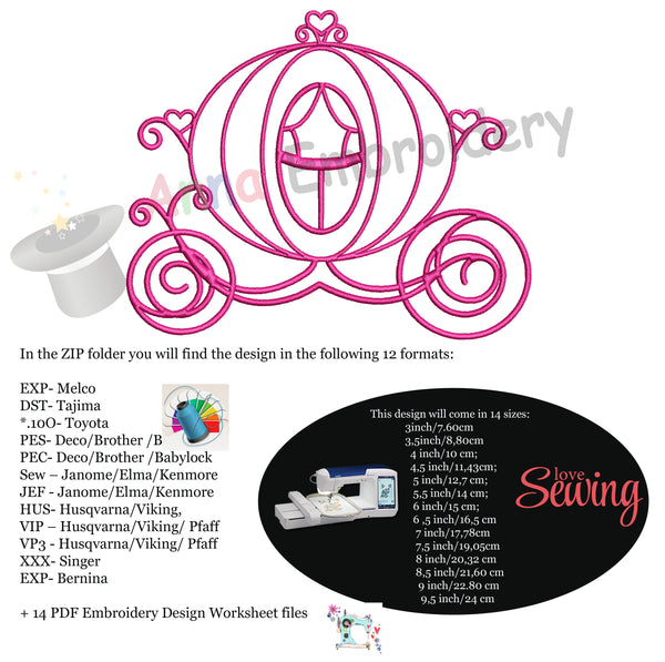 Carriage Embroidery Design-Princess Carriage Embroidery Design-Fairy Tale-Patterns-Instant Download-PES