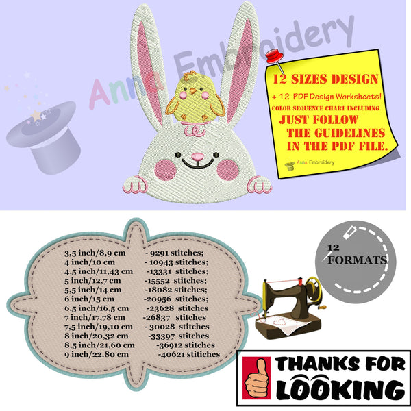 Cute Bunny with Chicken Embroidery Design- White Rabbit Embroidery-Easter Patterns-Baby Embroidery -Machine Embroidery -Instant Download-PES