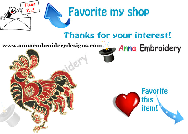 Rooster Embroidery Design-Chicken-Farm Bird-Machine Patterns-Instant Download