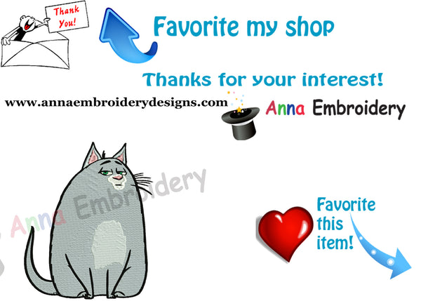 Chloe Cat-Fat Cat Embroidery Design-Machine Embroidery-Instant Download-Filled Stitch