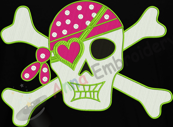 Pirate Skull Embroidery Design-Girl Pirate Skull-Day of the Dead-Halloween-Machine Embroidery Patterns-Instant Download