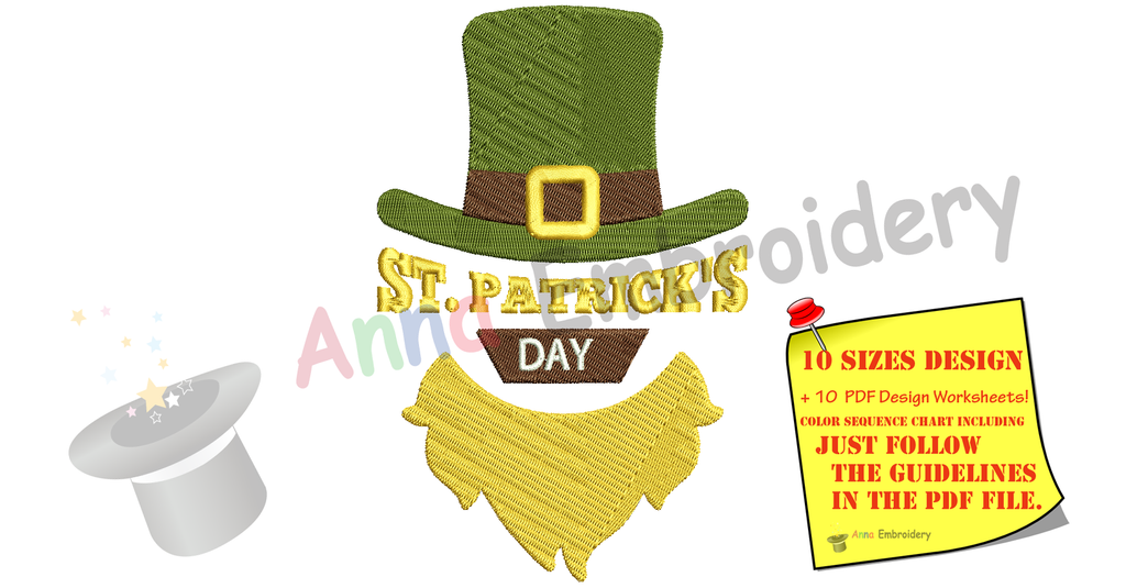 St. Patrick's Day Embroidery Design-Hat-Lucky-Irish-Machine Patterns-Instant Download