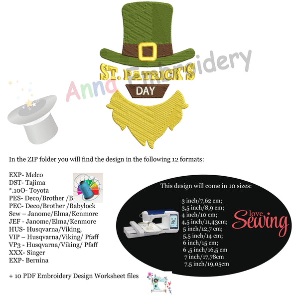 St. Patrick's Day Embroidery Design-Hat-Lucky-Irish-Machine Patterns-Instant Download