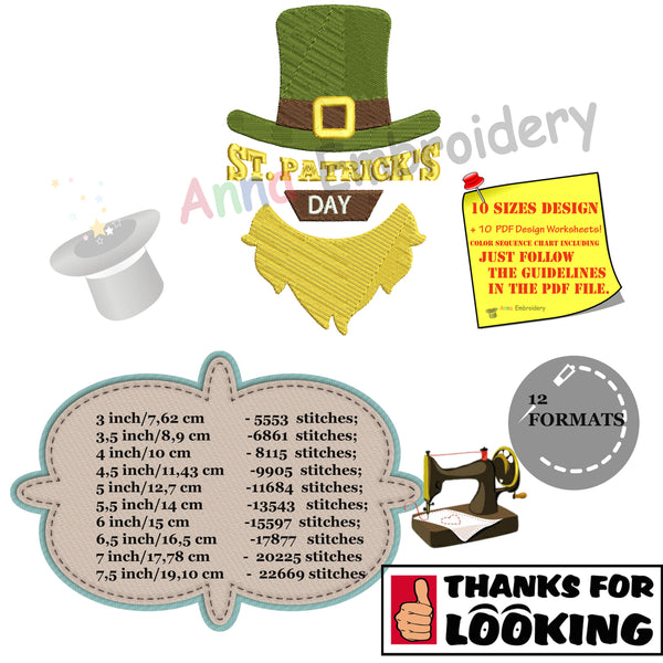 St. Patrick's Day Embroidery Design-Hat-Lucky-Irish-Machine Patterns-Instant Download