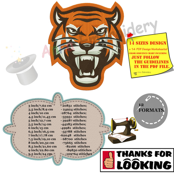 Tiger Head Embroidery Design-Wildlife Embroidery-Machine Embroidery Patterns-Instant Download-PES