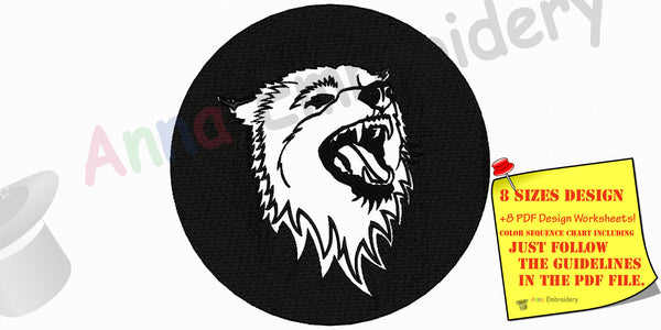 Design de broderie de mașină de lup, design de lup, design de broderie de cap de lup, cusătură umplută, modele de mașini, design de 8 dimensiuni DESCĂRCARE INSTANTANĂ